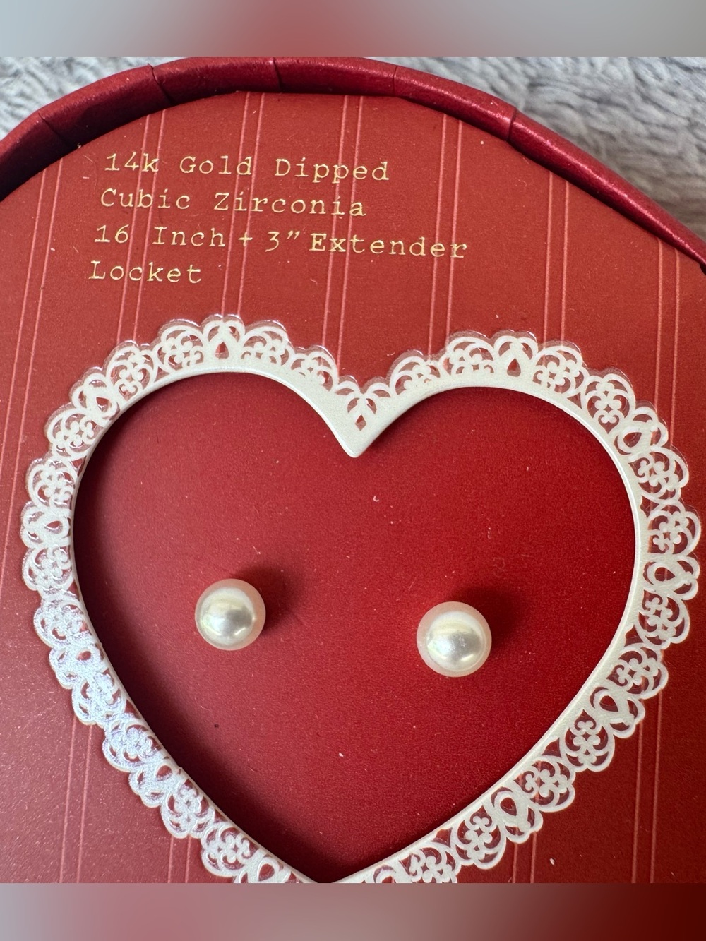 A New Day 14K Gold Dipped CZ Heart Locket Necklace w/ 2 Pairs of Earrings - Picture 5 of 8